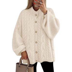 imageZESICA Womens Fall 2025 Cardigan Sweaters Long Sleeve Button Down Oversized Soft Knit Winter Coats Trendy OuterwearApricot