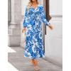 imageZESICA Fall Floral Dresses for Women 2025 Elegant Long Sleeve V Neck Mesh Cocktail Wedding Party Maxi DressBlue