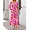 imageZESICA Fall Floral Dresses for Women 2025 Elegant Long Sleeve V Neck Mesh Cocktail Wedding Party Maxi DressPink