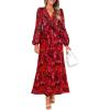 imageZESICA Fall Floral Dresses for Women 2025 Elegant Long Sleeve V Neck Mesh Cocktail Wedding Party Maxi DressRed