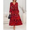 imageZESICA Fall Floral Dresses for Women 2025 Elegant Long Sleeve V Neck Mesh Cocktail Wedding Party Maxi DressRed