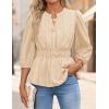 imageZESICA Womens 2025 Fall Babydoll Peplum Tops V Neck Puff 34 Length Sleeve Shirts Dressy Casual BlousesApricot