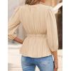 imageZESICA Womens 2025 Fall Babydoll Peplum Tops V Neck Puff 34 Length Sleeve Shirts Dressy Casual BlousesApricot