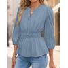 imageZESICA Womens 2025 Fall Babydoll Peplum Tops V Neck Puff 34 Length Sleeve Shirts Dressy Casual BlousesDustyblue