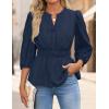 imageZESICA Womens 2025 Fall Babydoll Peplum Tops V Neck Puff 34 Length Sleeve Shirts Dressy Casual BlousesNavy