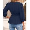imageZESICA Womens 2025 Fall Babydoll Peplum Tops V Neck Puff 34 Length Sleeve Shirts Dressy Casual BlousesNavy