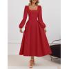 imageZESICA Womens Elegant Long Sleeve Cocktail Dresses 2025 Fall Square Neck A Line Flowy Wedding Guest Party DressRed