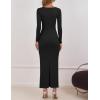 imageZESICA Womens Fall Long Sleeve Bodycon Maxi Dresses 2025 Elegant Square Neck Ruched Wedding Guests Cocktail Party Dress Black Small