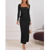 imageZESICA Womens Fall Long Sleeve Bodycon Maxi Dresses 2025 Elegant Square Neck Ruched Wedding Guests Cocktail Party Dress Black Small