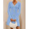 imageZESICA Womens Fall Long Sleeve Sweater Dress 2025 Casual V Neck Button Ribbed Knit A Line Swing Mini DressesBlue
