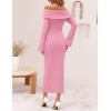 imageZESICA Womens Fall Off Shoulder Sweater Dress 2025 Bell Long Sleeve Ribbed Knit Bodycon Formal Maxi DressesPink