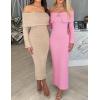 imageZESICA Womens Fall Off Shoulder Sweater Dress 2025 Bell Long Sleeve Ribbed Knit Bodycon Formal Maxi DressesPink