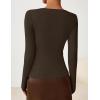 imageZESICA Womens Long Sleeve Asymmetrical Neck Ruched Slim Fit Shirts 2025 Fall Fashion Casual Tee Going Out TopsCoffee Brown