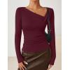 imageZESICA Womens Long Sleeve Asymmetrical Neck Ruched Slim Fit Shirts 2025 Fall Fashion Casual Tee Going Out TopsWine Red