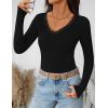 imageZESICA Womens Long Sleeve Lace V Neck Shirts 2025 Fall Fashion Slim Fit Tops Ribbed Knit Dressy Business Casual BlousesBlack