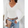 imageZESICA Womens Long Sleeve Lace V Neck Shirts 2025 Fall Fashion Slim Fit Tops Ribbed Knit Dressy Business Casual BlousesWhite