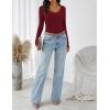 imageZESICA Womens Long Sleeve Lace V Neck Shirts 2025 Fall Fashion Slim Fit Tops Ribbed Knit Dressy Business Casual BlousesWine Red