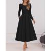 imageZESICA Womens Long Sleeve Midi Dresses 2025 Fall Elegant Crewneck Swing A Line Wedding Guest Party Dress with PocketsBlack