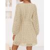 imageZESICA Womens Long Sleeve Mini Dress 2025 Fall Crewneck Tie Front Hollow Out Eyelet Babydoll A Line Short DressesApricot