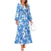 imageZESICA Fall Floral Dresses for Women 2025 Elegant Long Sleeve V Neck Mesh Cocktail Wedding Party Maxi DressBlue