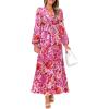 imageZESICA Fall Floral Dresses for Women 2025 Elegant Long Sleeve V Neck Mesh Cocktail Wedding Party Maxi DressPink