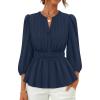 imageZESICA Womens 2025 Fall Babydoll Peplum Tops V Neck Puff 34 Length Sleeve Shirts Dressy Casual BlousesNavy