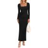 imageZESICA Womens Fall Long Sleeve Bodycon Maxi Dresses 2025 Elegant Square Neck Ruched Wedding Guests Cocktail Party Dress Black Small
