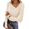 imageZESICA Womens Long Sleeve Asymmetrical Neck Ruched Slim Fit Shirts 2025 Fall Fashion Casual Tee Going Out TopsApricot