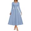 imageZESICA Womens Long Sleeve Midi Dresses 2025 Fall Elegant Crewneck Swing A Line Wedding Guest Party Dress with PocketsBlue