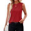 imageZESICA Womens Summer Pleated Tank Top Sleeveless Crewneck Business Casual Loose Tops Shirts 2025 Fashion Clothes OutfitsRed