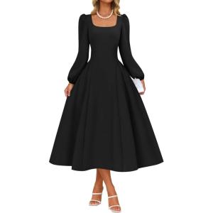 imageZESICA Womens Elegant Long Sleeve Cocktail Dresses 2025 Fall Square Neck A Line Flowy Wedding Guest Party DressBlack
