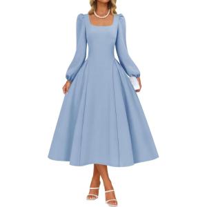 imageZESICA Womens Elegant Long Sleeve Cocktail Dresses 2025 Fall Square Neck A Line Flowy Wedding Guest Party DressBlue