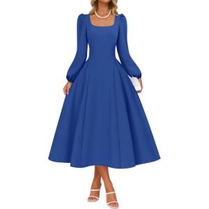 imageZESICA Womens Elegant Long Sleeve Cocktail Dresses 2025 Fall Square Neck A Line Flowy Wedding Guest Party DressDarkblue