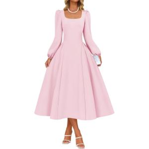 imageZESICA Womens Elegant Long Sleeve Cocktail Dresses 2025 Fall Square Neck A Line Flowy Wedding Guest Party DressPink
