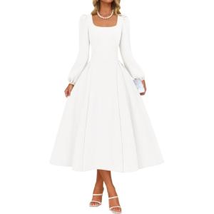 imageZESICA Womens Elegant Long Sleeve Cocktail Dresses 2025 Fall Square Neck A Line Flowy Wedding Guest Party DressWhite