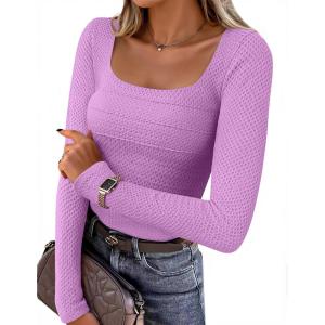 imageZESICA Womens Long Sleeve Shirts 2025 Fall Fashion Square Neck Slim Fit Basic Going Out Tops Trendy OutfitsPurple