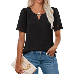 imageZESICA Womens Summer Tops Dressy Casual Short Sleeve Blouses Trendy Elegant ShirtsBlack