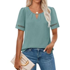 imageZESICA Womens Summer Tops Dressy Casual Short Sleeve Blouses Trendy Elegant ShirtsGreygreen