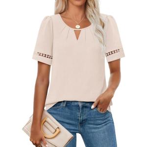imageZESICA Womens Summer Tops Dressy Casual Short Sleeve Blouses Trendy Elegant ShirtsLightalmond