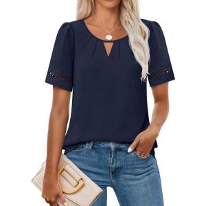 imageZESICA Womens Summer Tops Dressy Casual Short Sleeve Blouses Trendy Elegant ShirtsNavy