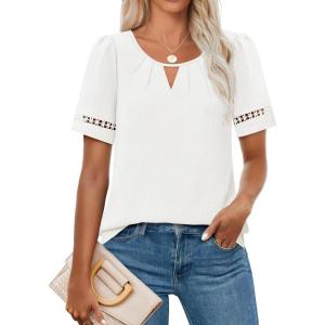 imageZESICA Womens Summer Tops Dressy Casual Short Sleeve Blouses Trendy Elegant ShirtsWhite