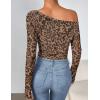 imageZESICA Womens Floral Off Shoulder Long Sleeve Tops 2025 Fall Mesh Ruched Fitted Trendy Going Out Shirts Blouses