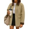 imageZESICA Womens Lightweight Trendy Jackets 2025 fall Contrast Collar Button Down Cotton Oversized Casual Cargo Barn JacketKhaki