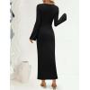 imageZESICA Fall Party Maxi Dresses for Women 2025 Trendy Long Sleeve Lightweight Sweater Dress with 3D Floral AppliqusBlack