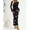 imageZESICA Fall Party Maxi Dresses for Women 2025 Trendy Long Sleeve Lightweight Sweater Dress with 3D Floral AppliqusBlack