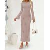 imageZESICA Fall Party Maxi Dresses for Women 2025 Trendy Long Sleeve Lightweight Sweater Dress with 3D Floral AppliqusKhaki
