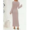 imageZESICA Fall Party Maxi Dresses for Women 2025 Trendy Long Sleeve Lightweight Sweater Dress with 3D Floral AppliqusKhaki