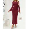 imageZESICA Fall Party Maxi Dresses for Women 2025 Trendy Long Sleeve Lightweight Sweater Dress with 3D Floral AppliqusWine