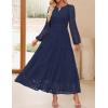 imageZESICA Womens 2025 Fall Long Sleeve Maxi Dress V Neck Hollow Out Eyelet A Line Long Flowy Casual Party DressesNavy