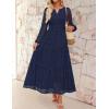 imageZESICA Womens 2025 Fall Long Sleeve Maxi Dress V Neck Hollow Out Eyelet A Line Long Flowy Casual Party DressesNavy